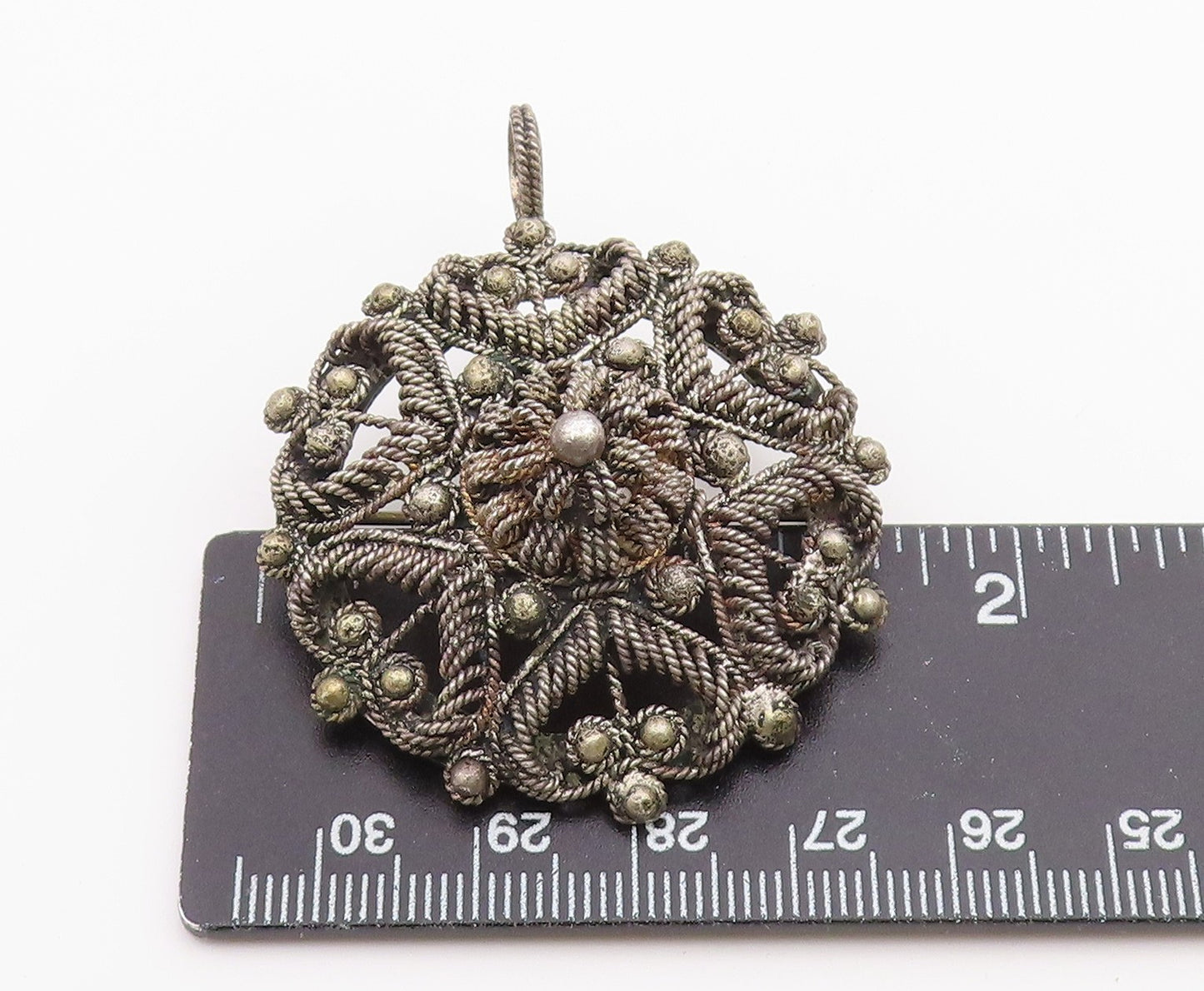 925 Silver  Vintage Antique Bead & Rope Twist Star Dome Brooch Pin  BP10055