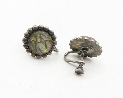 925 Sterling Silver  Vintage Abalone Shell Floral Non Pierce Earrings   EG5217
