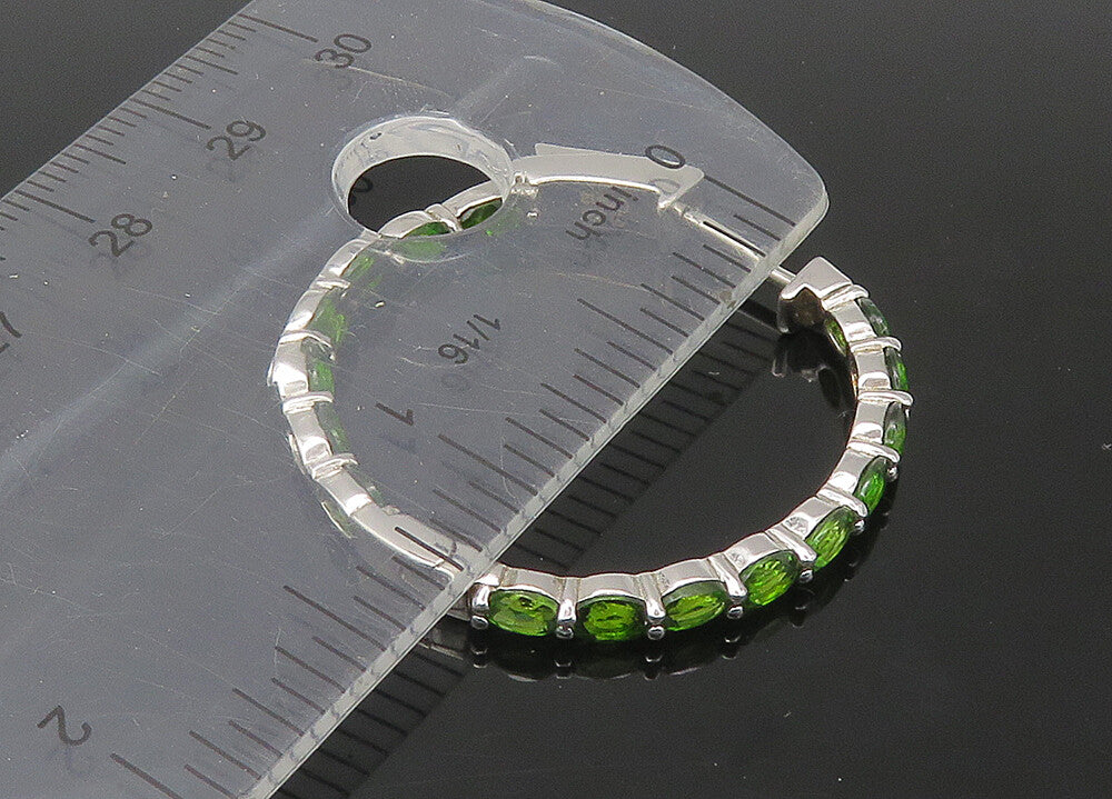 925 Sterling Silver  Vintage Prong Set Peridot Shiny Hoop Earrings  EG10929