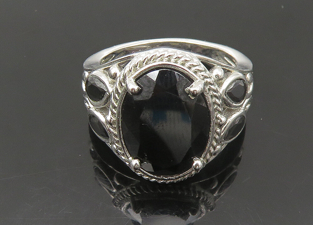 KARIS 925 Sterling Silver  Vintage Faceted Black Spinel Band Ring Sz 7 RG22304