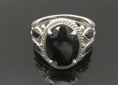KARIS 925 Sterling Silver  Vintage Faceted Black Spinel Band Ring Sz 7 RG22304
