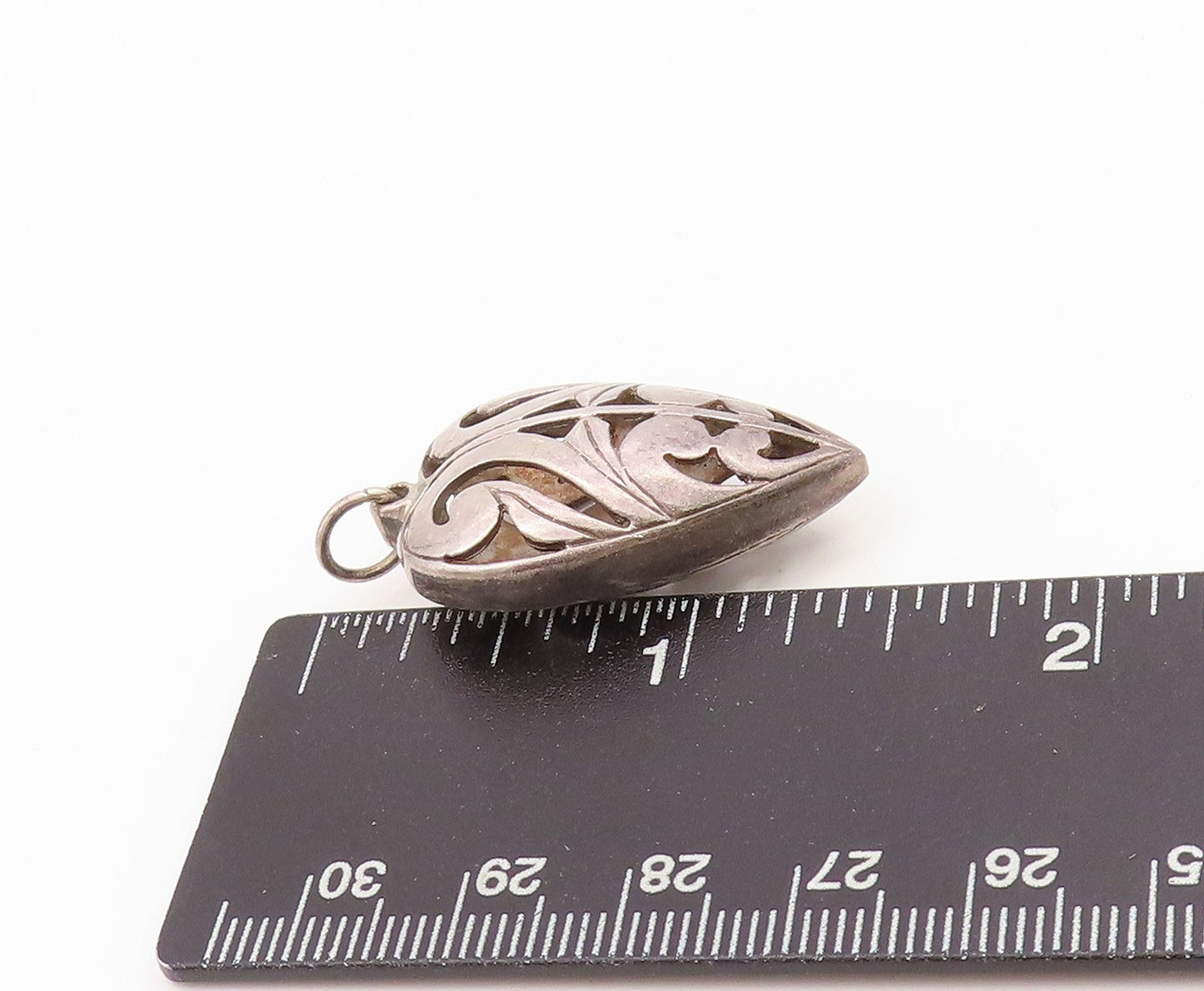 925 Sterling Silver Vintage Pendant Antique Swirls Cutout Puffed Heart  PT24331