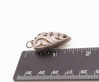 925 Sterling Silver Vintage Pendant Antique Swirls Cutout Puffed Heart  PT24331