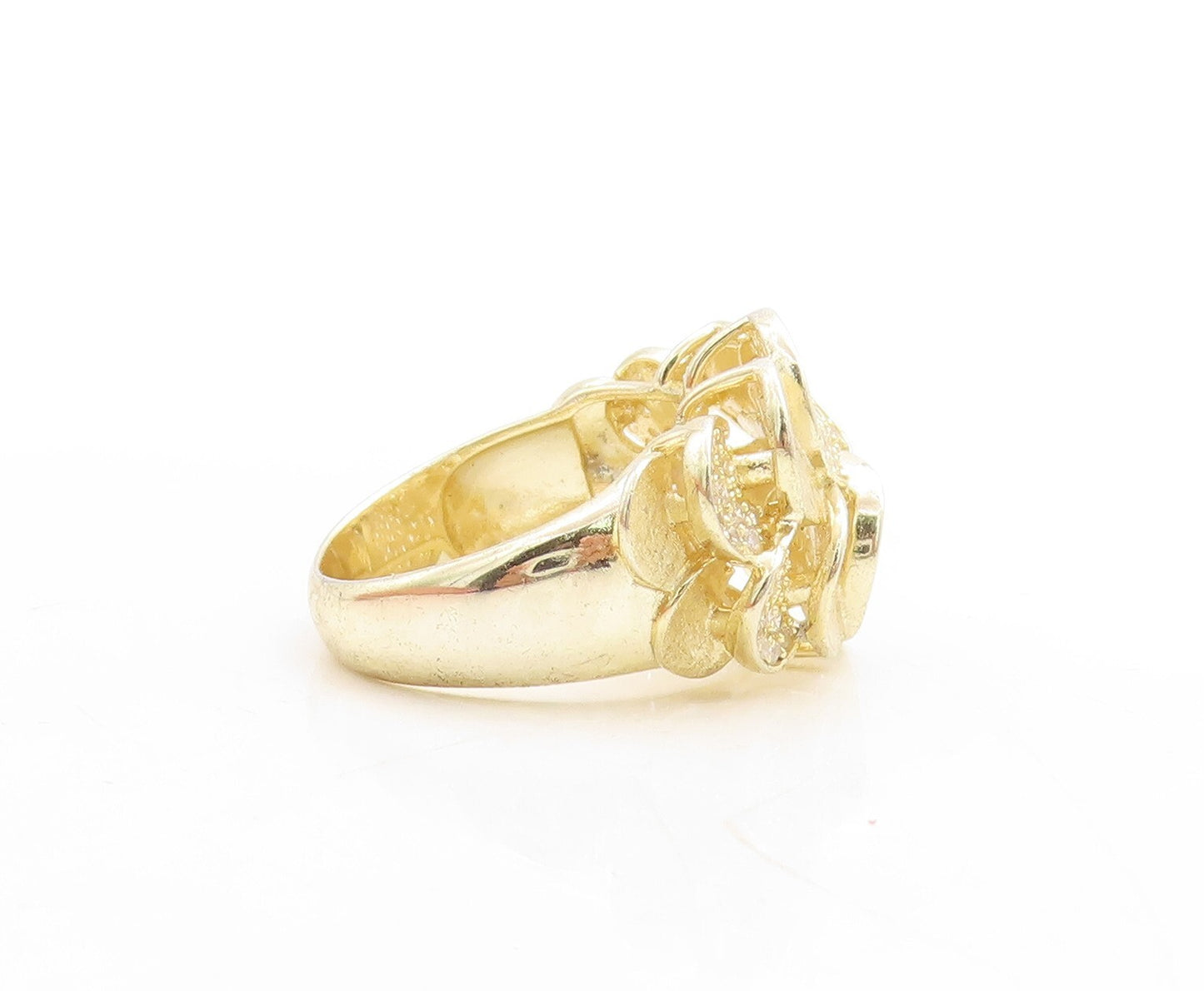 925 Sterling Silver Vintage Ring Gold Plated Designer CZ Inlay Sz 6.5  RG31215