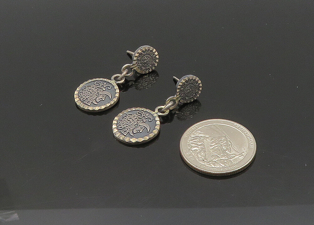 MEXICO 925 Sterling Silver  Vintage Warrior Head Dangle Earrings  EG10400