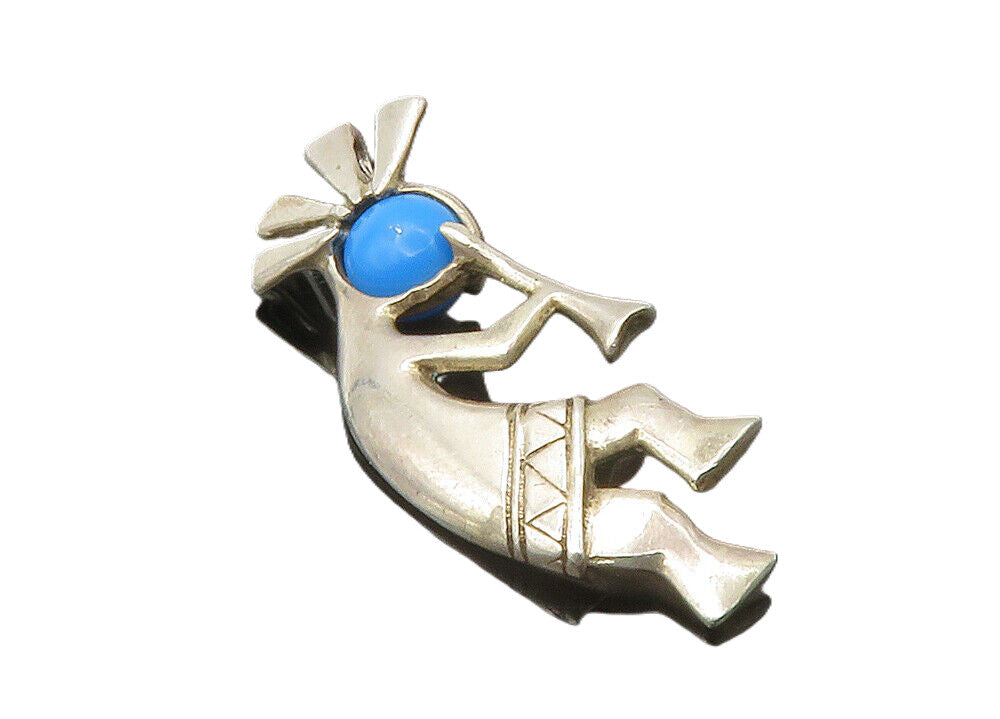 NAVAJO 925 Sterling Silver  Vintage Turquoise Kokopelli Dancer Pendant PT11334