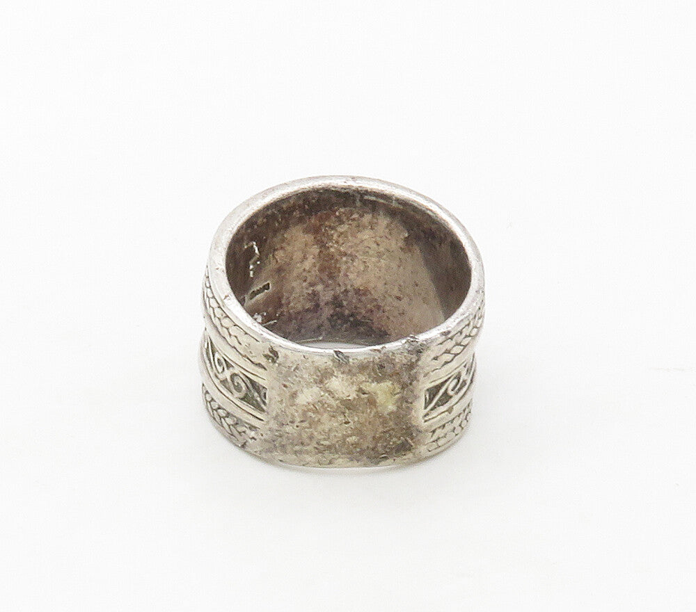 925 Sterling Silver  Vintage Swirl Wheat Layered Band Ring Sz 7  RG16722