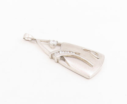 925 Sterling Silver Vintage Pendant Round CZ Modernist Geometric Curve  PT25701