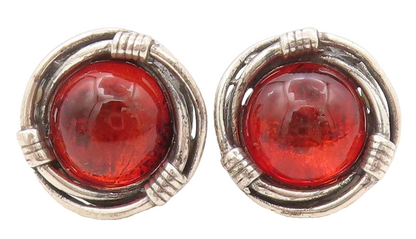 925 Sterling Silver Vintage Earrings Cabochon Framed Gemstone  EG13394
