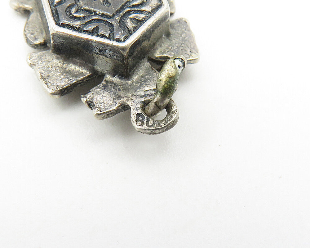 925 Sterling Silver  Vintage Dark Tone Cuckoo Clock Motif Pendant  PT8146