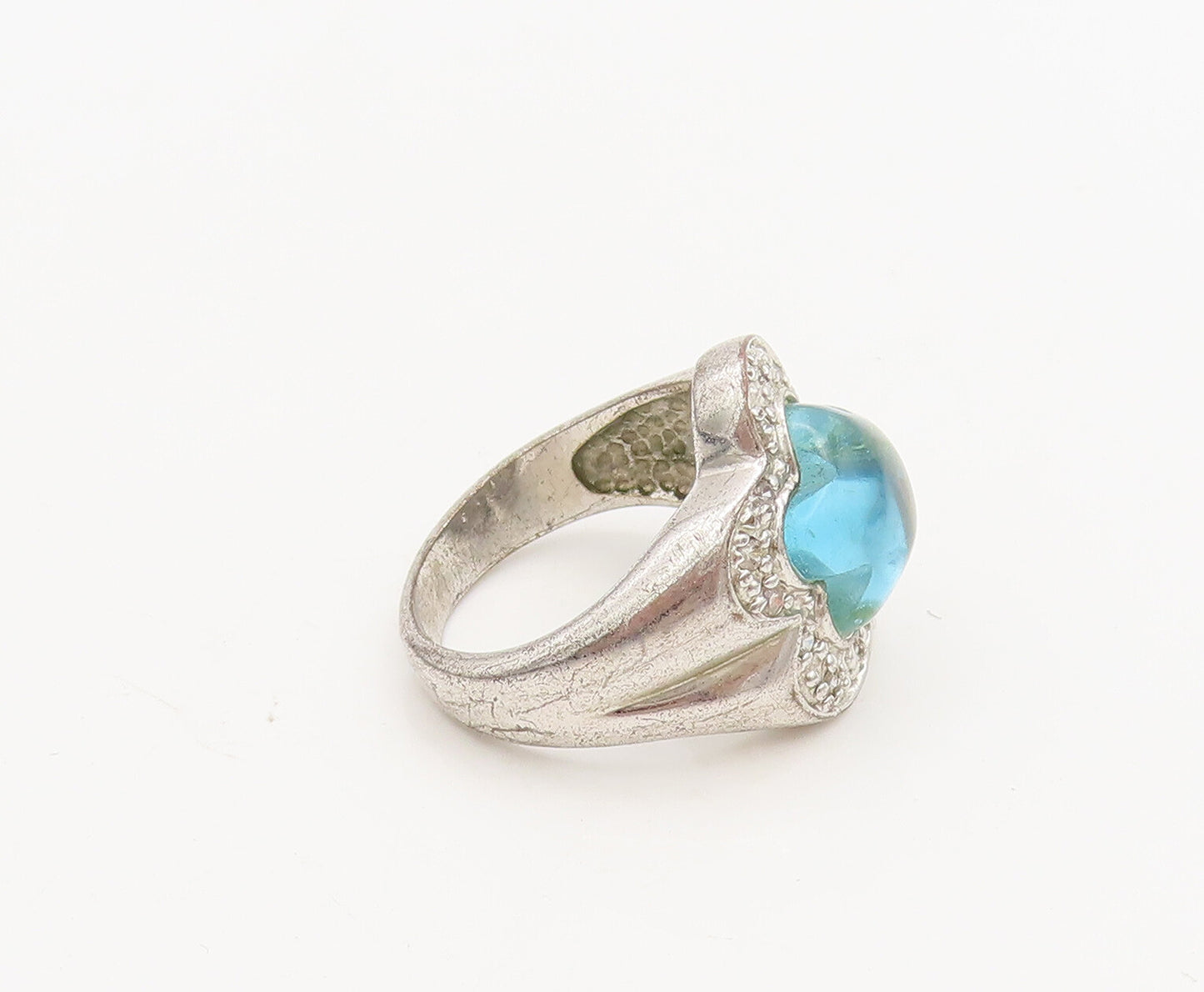 925 Silver  Vintage Aquamarine Floral Cut Halo Diamond Ring Sz 5.75  RG26856