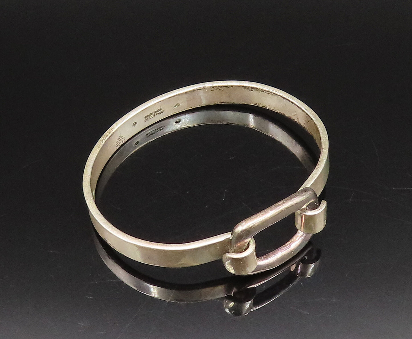 FABRICE 925 Silver  Vintage Hooked Open Rectangle Bangle Bracelet  BT9727