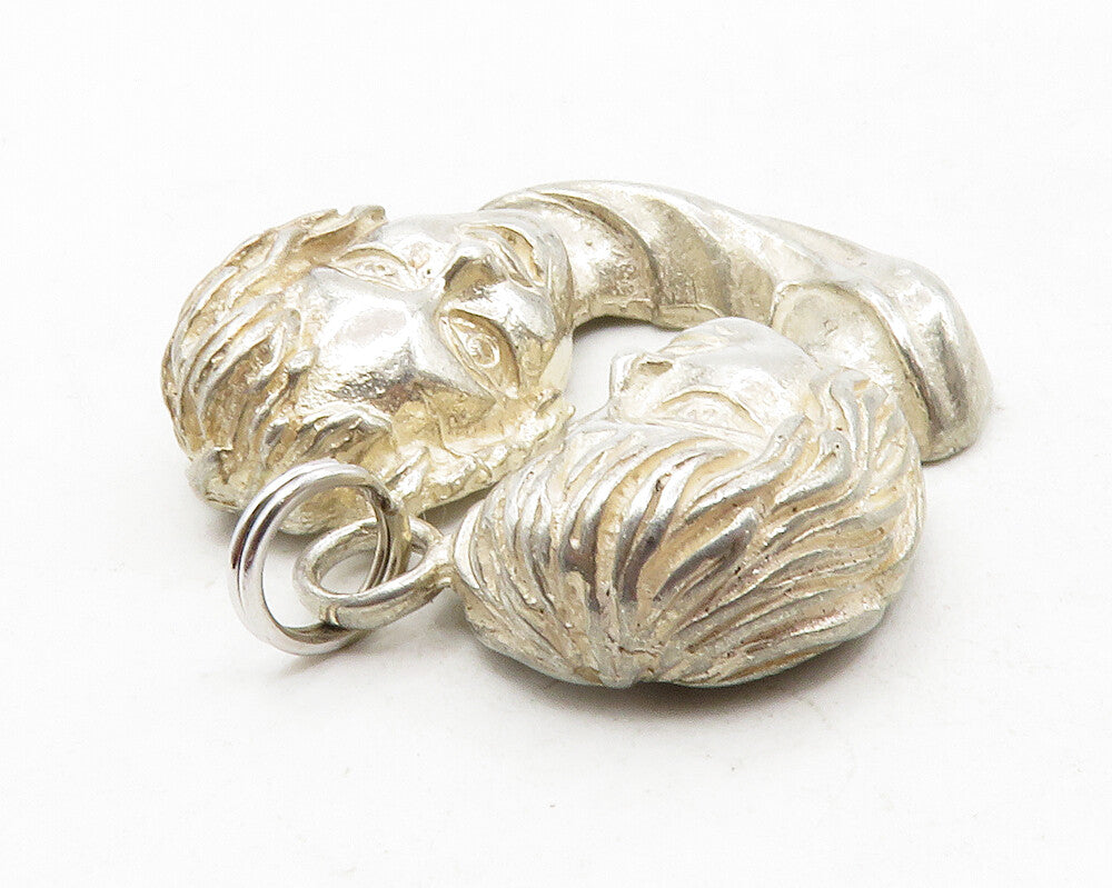 925 Sterling Silver  Vintage Modernist Shiny Sculpted Faces Pendant  PT9946