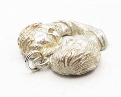 925 Sterling Silver  Vintage Modernist Shiny Sculpted Faces Pendant  PT9946