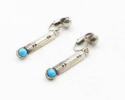 NAVAJO 925 Silver  Vintage Petite Turquoise Non Pierce Drop Earrings  EG6581