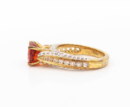 925 Sterling Silver Vintage Ring Gold Plated Red & White Topaz  Sz 7  RG30193