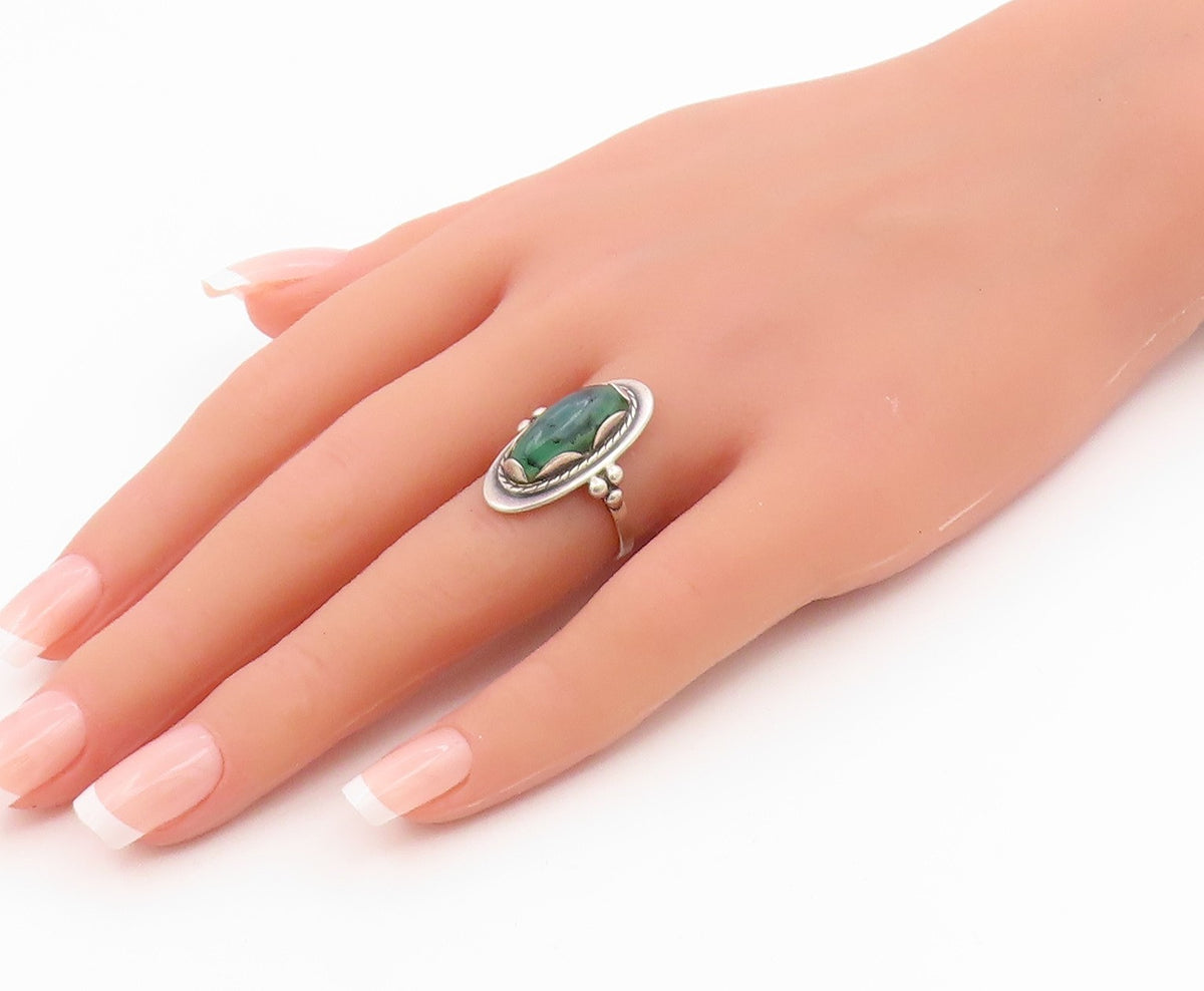 925 Sterling Silver Vintage Ring POLAND Cabochon Turquoise Band  Sz 6.5  RG35655