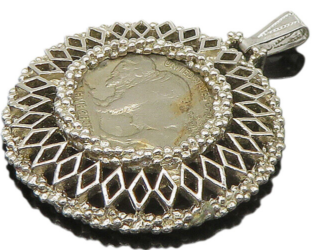 925 Sterling Silver  Vintage Twist Border 1929 Nickel Coin Pendant  PT19583