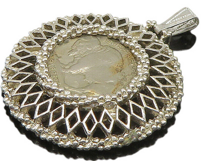 925 Sterling Silver  Vintage Twist Border 1929 Nickel Coin Pendant  PT19583