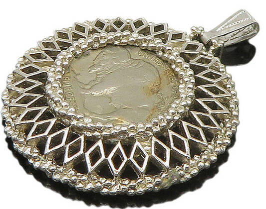 925 Sterling Silver  Vintage Twist Border 1929 Nickel Coin Pendant  PT19583