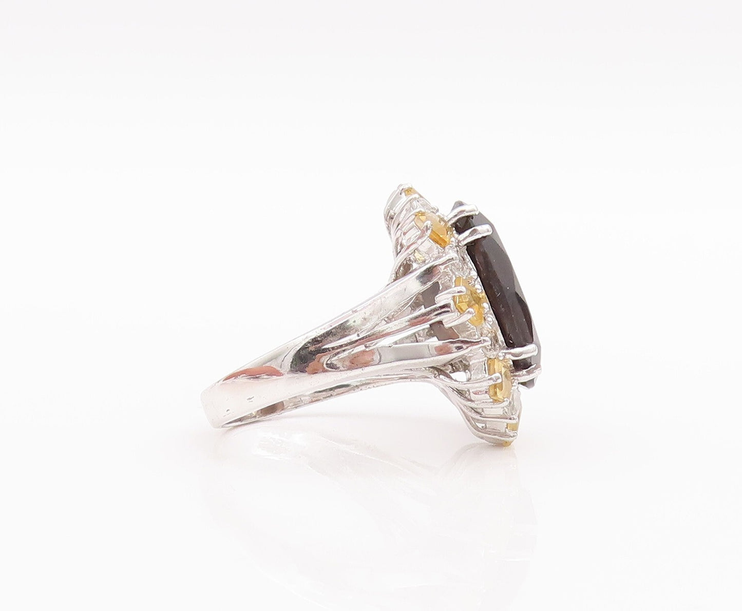 925 Sterling Silver Vintage Ring Smoky Quartz Citrine & Sapphire  Sz 7  RG29587