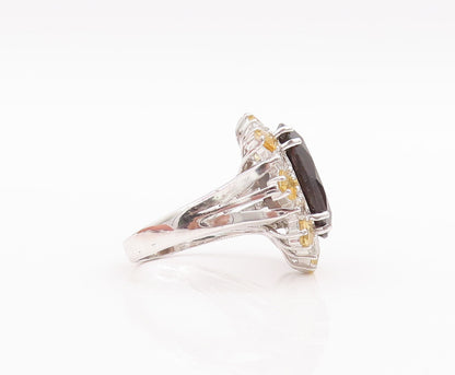 925 Sterling Silver Vintage Ring Smoky Quartz Citrine & Sapphire  Sz 7  RG29587