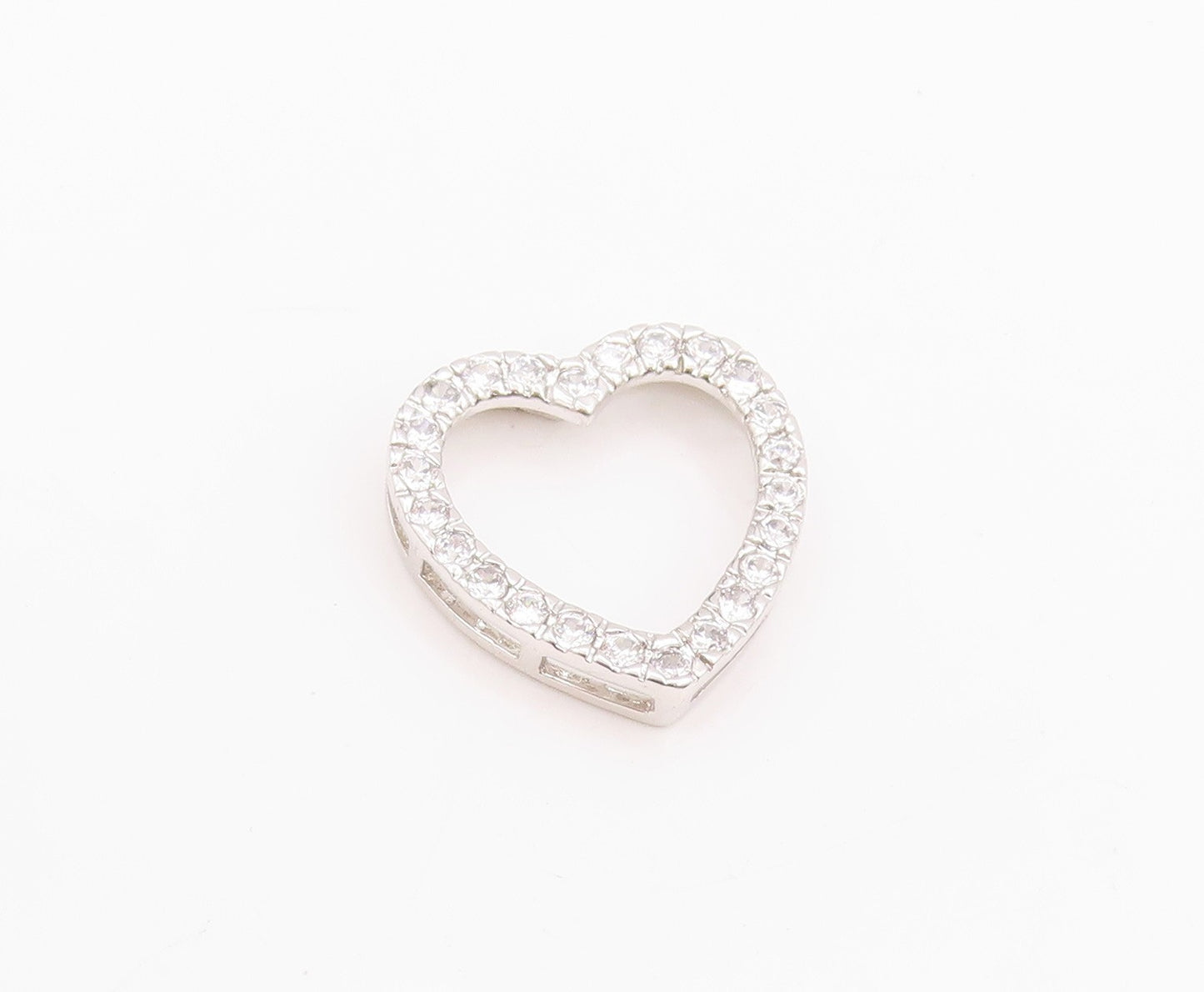 925 Sterling Silver Vintage Pendant Round CZ Cutout Love Heart  PT24693
