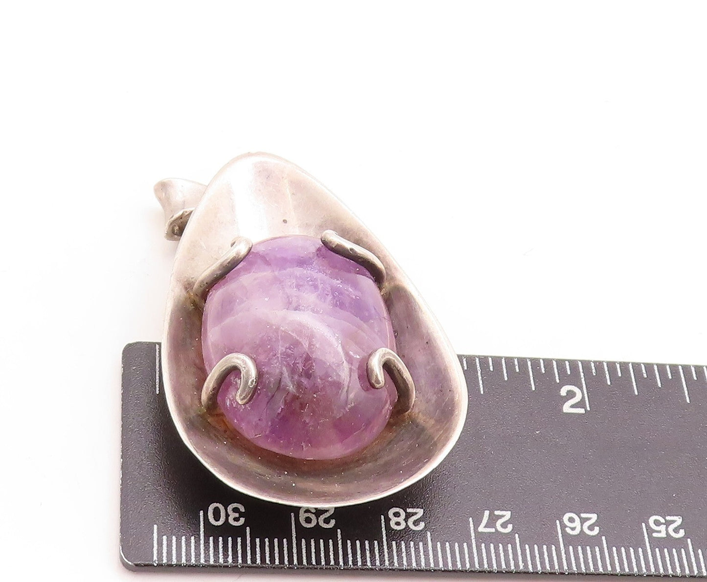 925 Sterling Silver Vintage Pendant Designer Large Cabochon Amethyst  PT23770