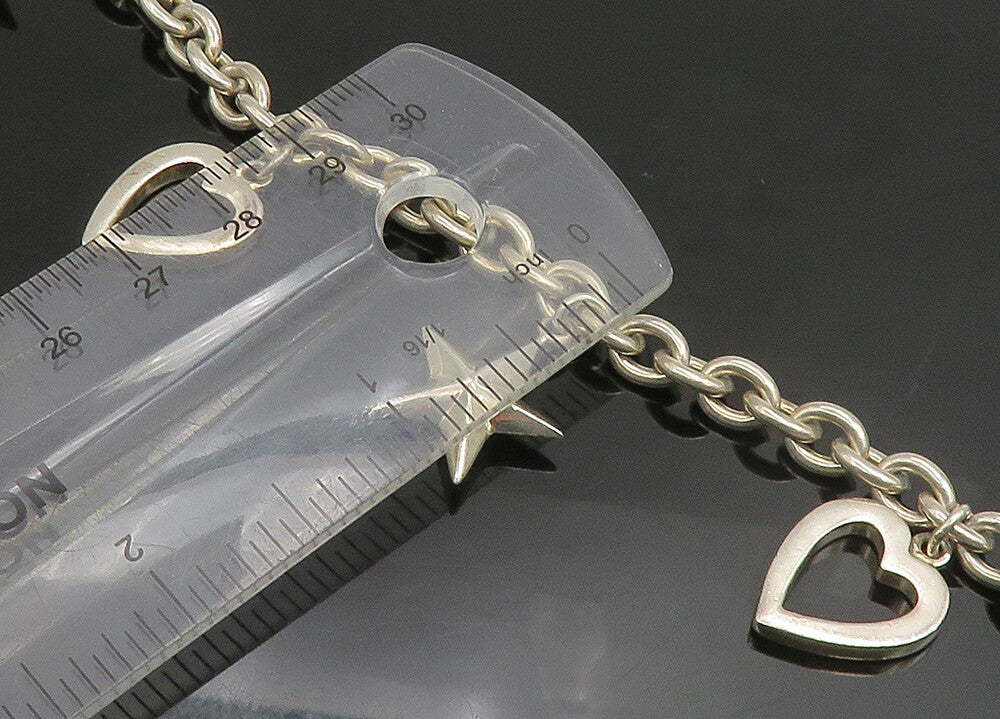 925 Sterling Silver  Vintage Shiny Love Heart & Stars Chain Bracelet  BT9070
