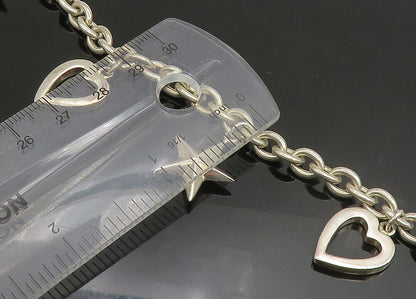 925 Sterling Silver  Vintage Shiny Love Heart & Stars Chain Bracelet  BT9070