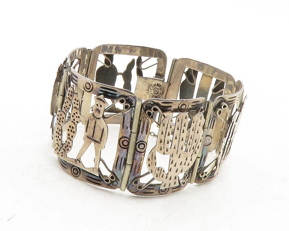 LOS BALLESTEROS 925 Silver  Vintage Storyteller Panel Chain Bracelet  BT4933