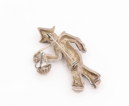 925 Sterling Silver Vintage Brooch Pin MEXICO Man With Carrying Stick  BP12402
