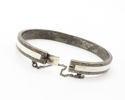 SIAM 925 Sterling Silver  Vintage Enamel Dark Tone Bangle Bracelet  BT5420