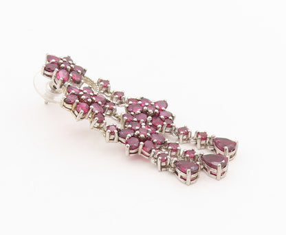 925 Sterling Silver Vintage Earrings Amethyst Dainty Flower Dangle  EG13858