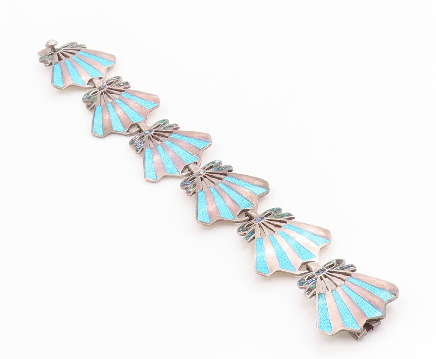 925 Sterling Silver Vintage Bracelet MIGUEL ARIAS MEXICO Enamel Fan  BT12043