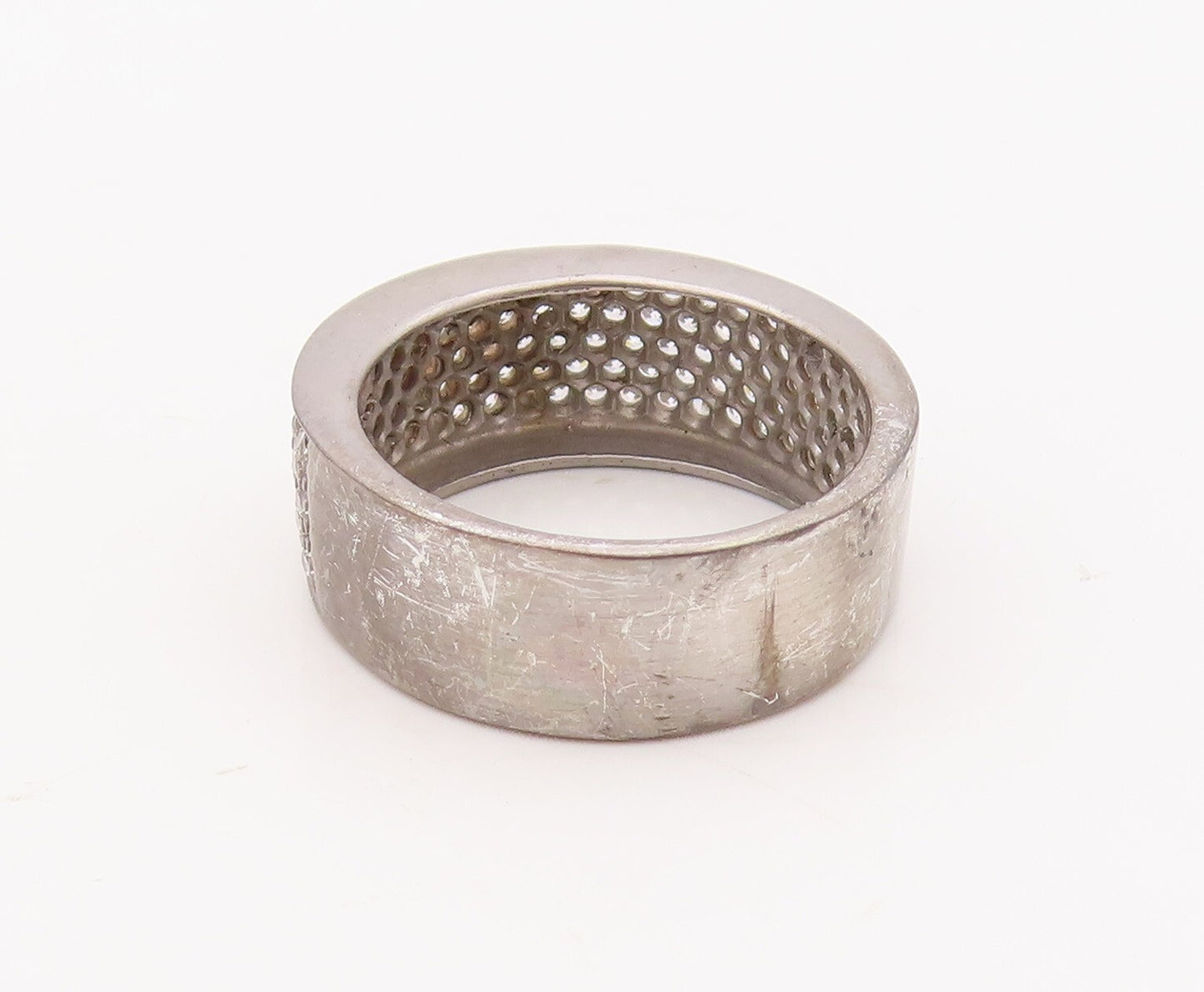 925 Sterling Silver Vintage Ring Solid Topaz Inlay Band  Sz 7  RG29884