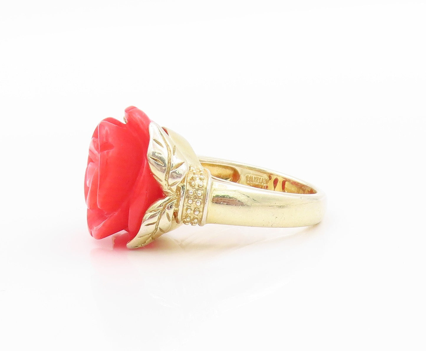 925 Sterling Silver Vintage Ring Gold Plated Gemstone Carved Rose Sz 5.5 RG32462