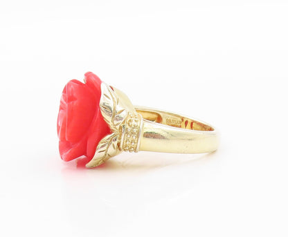 925 Sterling Silver Vintage Ring Gold Plated Gemstone Carved Rose Sz 5.5 RG32462