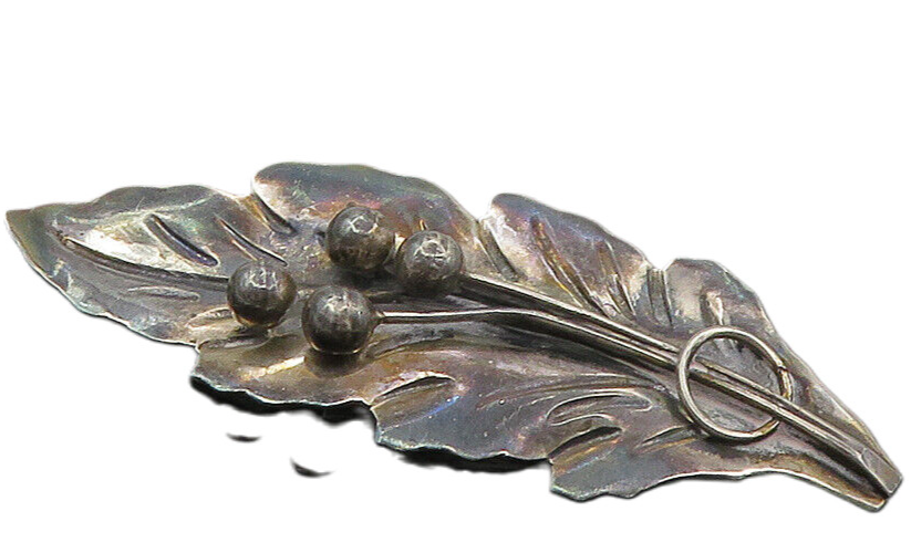 MEXICO 925 Sterling Silver  Vintage Oxidized Floral Leaf Brooch Pin  BP3978