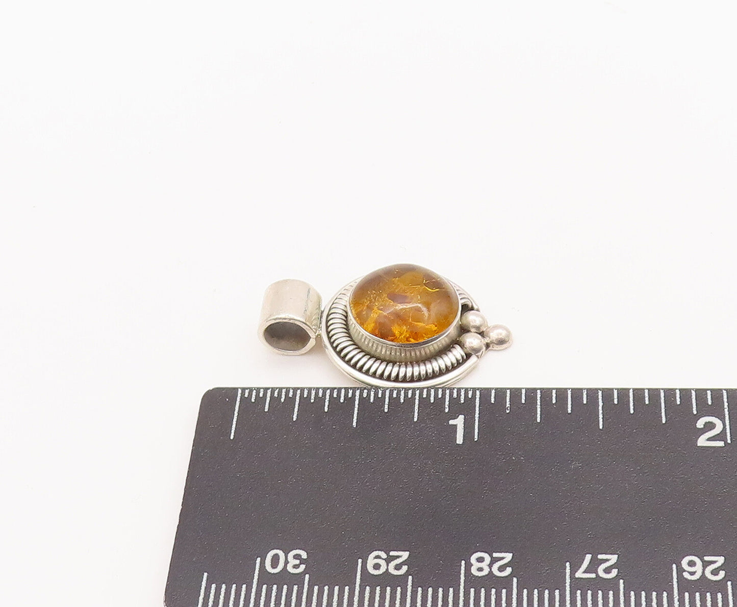 925 Sterling Silver Vintage Pendant MEXICO Honey Amber Halo Coiled Rope  PT22529