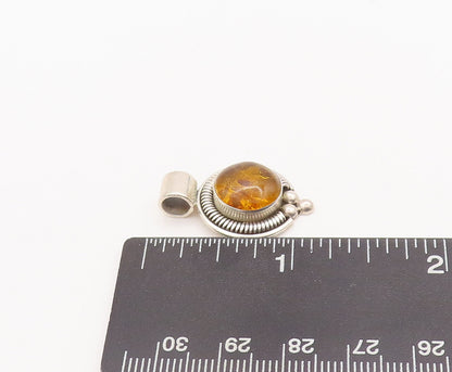 925 Sterling Silver Vintage Pendant MEXICO Honey Amber Halo Coiled Rope  PT22529