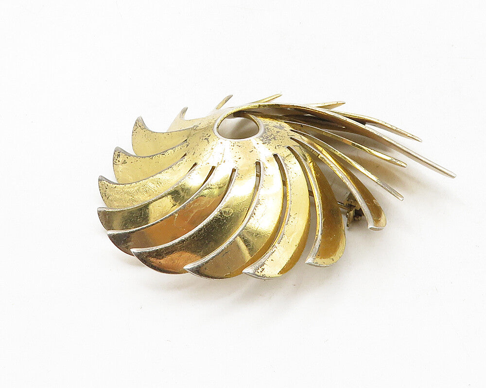 925 Sterling Silver  Vintage Shiny Modernist Spiked Design Brooch Pin  BP4074
