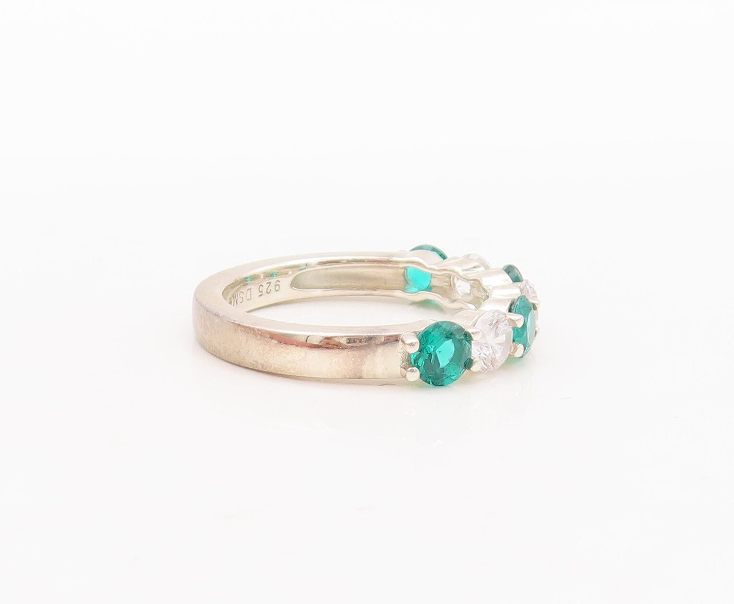 925 Sterling Silver Vintage Ring Round Cut Green & White Topaz Band Sz 7 RG29544