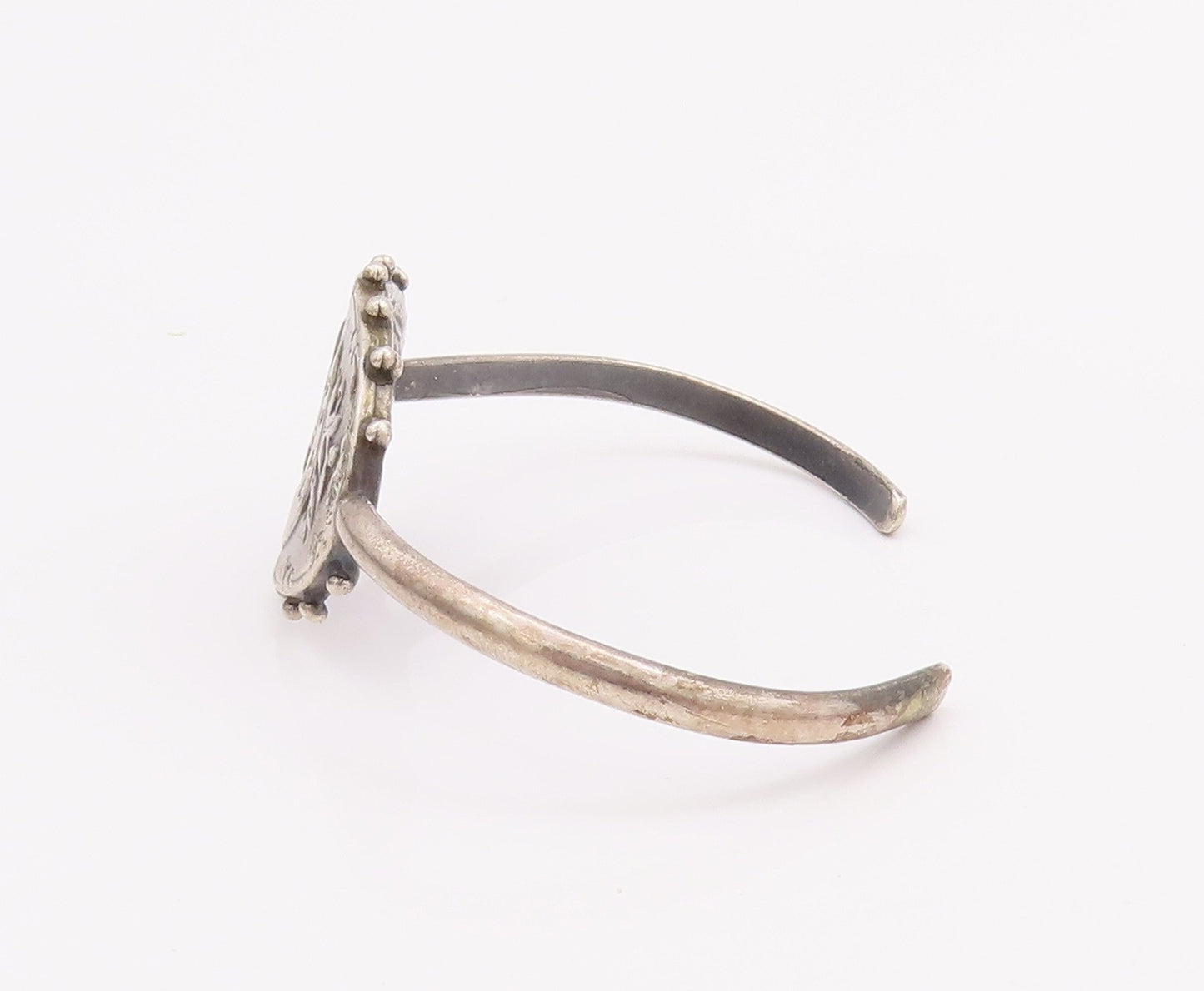 925 Sterling Silver Vintage Bracelet Antique Floral Carved Horseshoe  BT10464