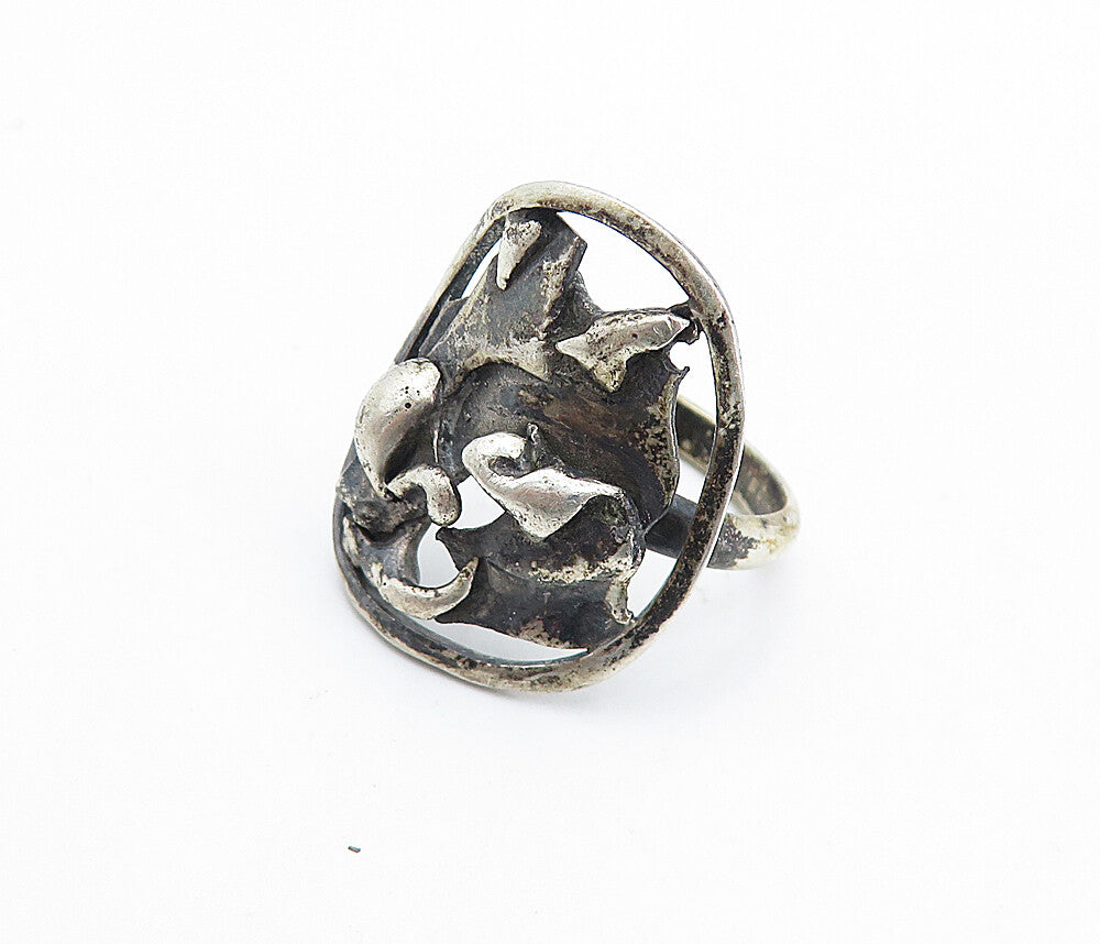 925 Sterling Silver  Vintage Modernist Sculpted Design Band Ring Sz 5  RG7356