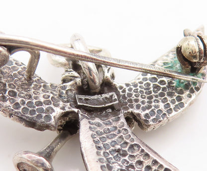 925 Sterling Silver Vintage Brooch Pin Dark Tone Angel Playing Music  BP11388