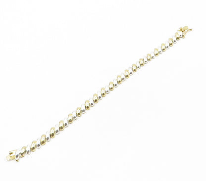 925 Sterling Silver  Shiny Polished Two Tone Dome Link Chain Bracelet  BT6115