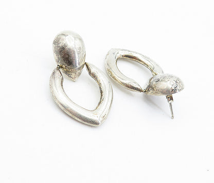 925 Sterling Silver  Vintage Shiny Hollow Dome Hinge Drop Earrings  EG2513