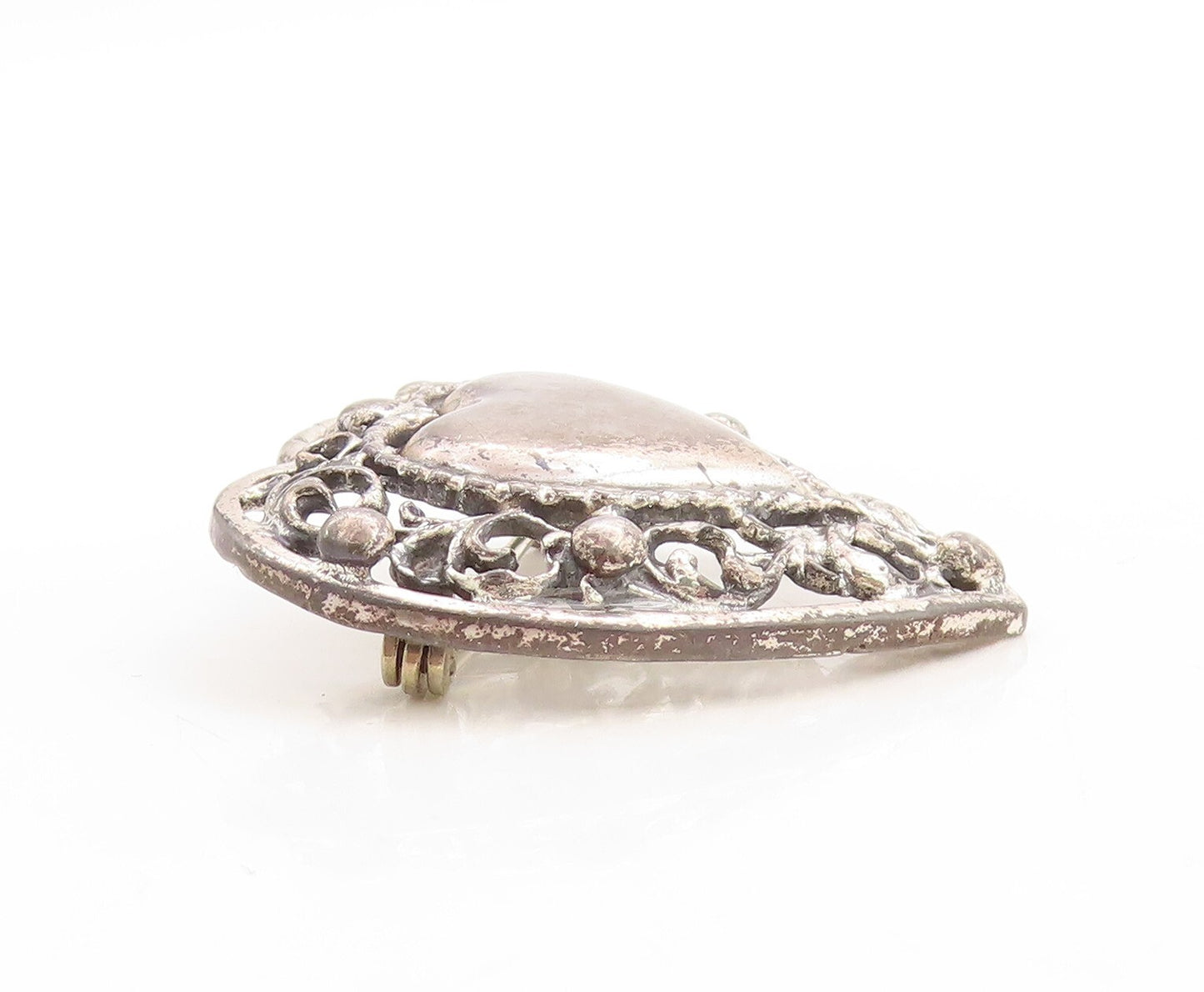 925 Sterling Silver Vintage Brooch Pin JEWELART Floral Bordered Heart  BP11355