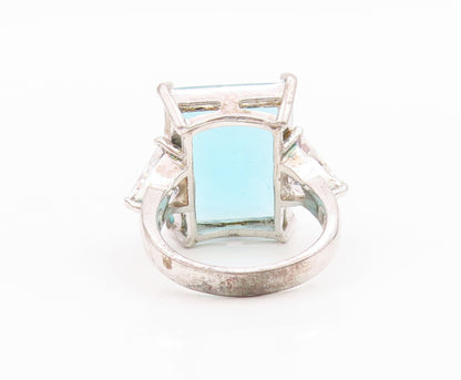 925 Sterling Silver Vintage Ring Rectangle Triangle Cut  2 Tone CZ Sz 6  RG33220